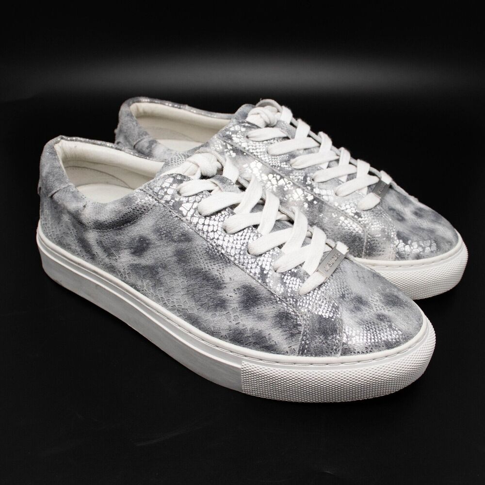 J Slides NYC Snake Print Metallic Silver Sneaker Shoes Womens SIZE 6.5